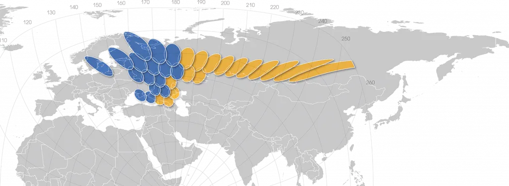 Зона покрытия спутникового интернета Газпром спутника Ямал-601 в Ростове на Дону